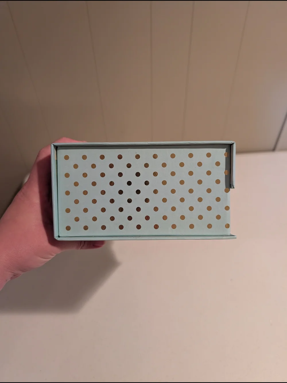 'Paris Is Calling' Light Blue Trinket Box with Gold Foil Polka Dots
